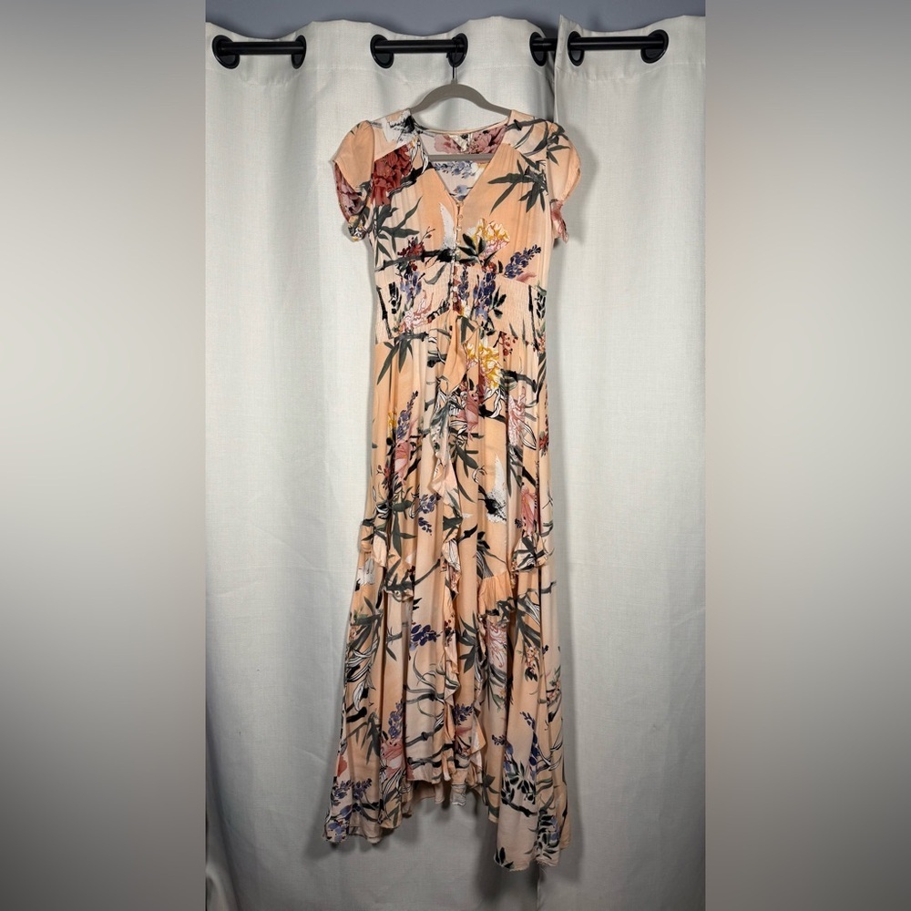 Jaase Peach Floral Flutter Maxi Dress Small - Picture 9 of 9